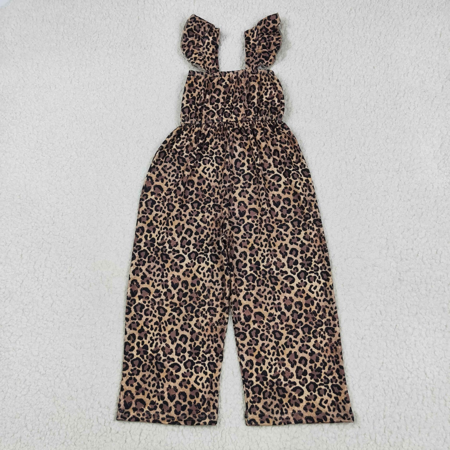 SR3054 brown leopard flutter sleeve girls jumpsuits