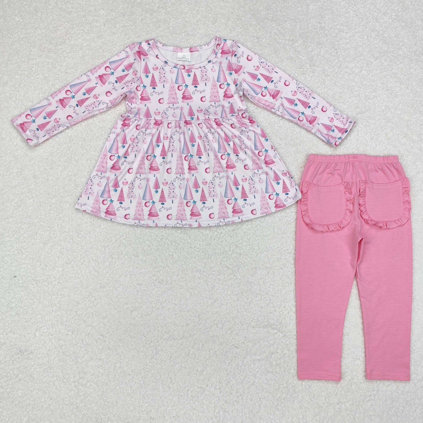 GLP1814 Christmas tree pink long sleeve pink pockets pants girls set