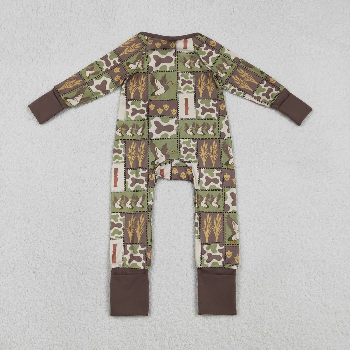 LR2949 Hunting Camo Mallard Duck Zipper Long Sleeve Boys Romper