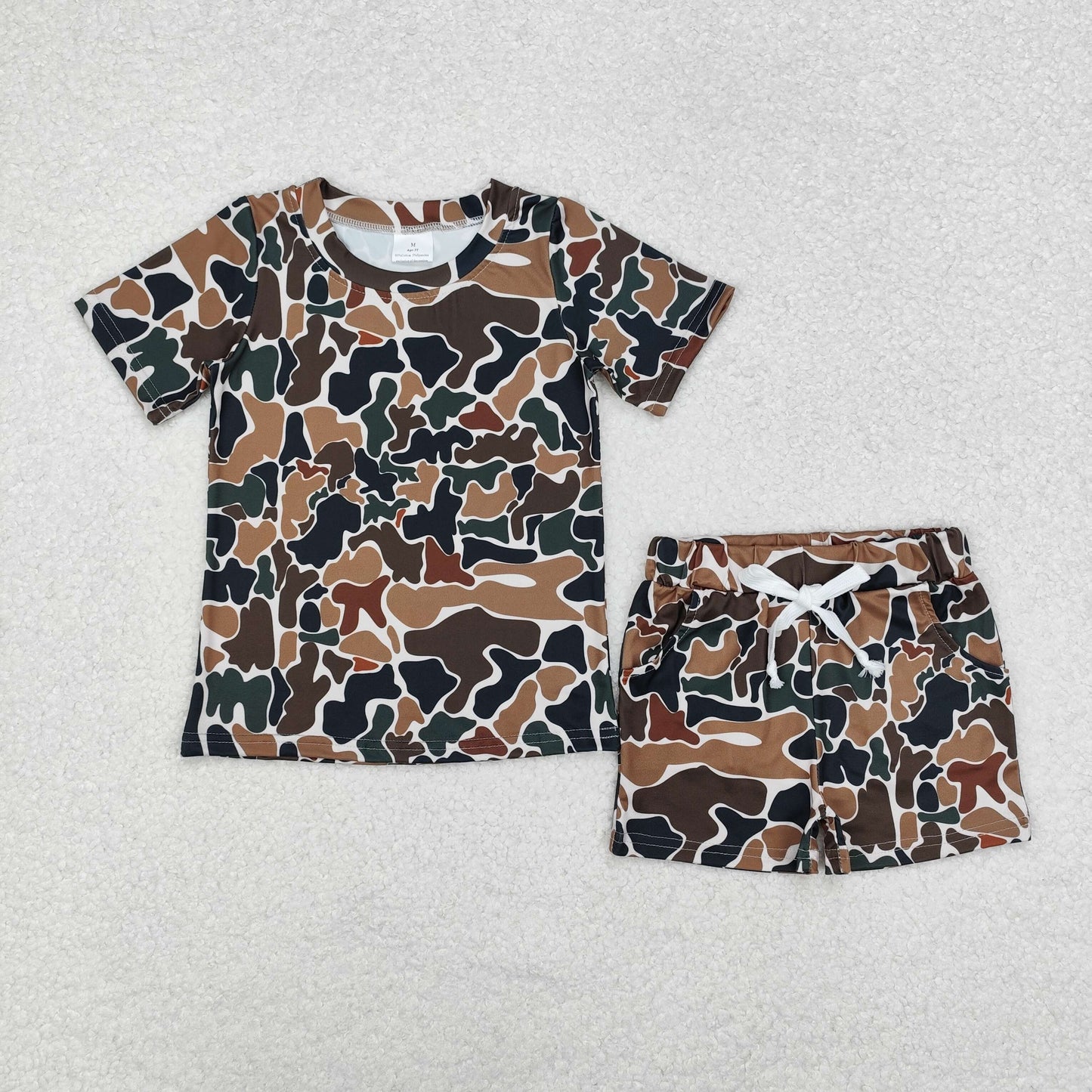 BSSO1102 hunting camo old school camo short sleeve shorts boys set