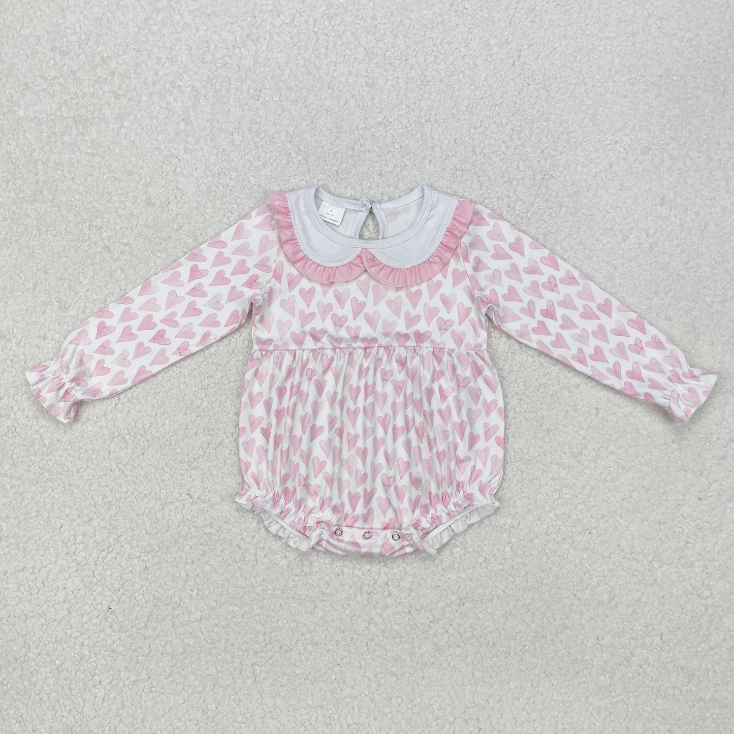 LR1899 cute pink heart long sleeve girls romper