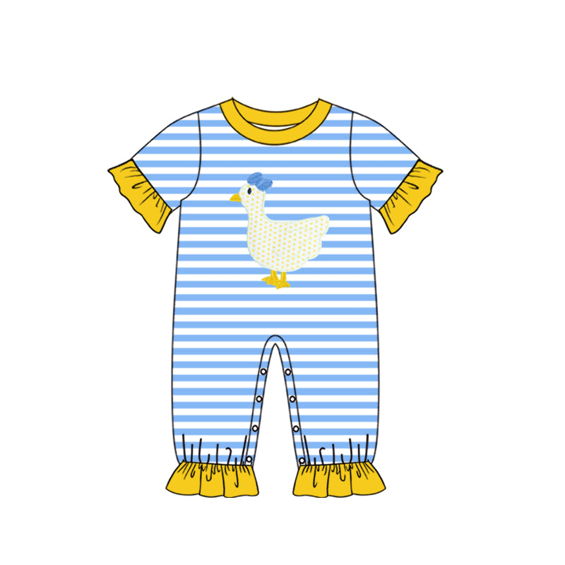preorder SR0558 Cute duck blue striped short sleeve girls romper