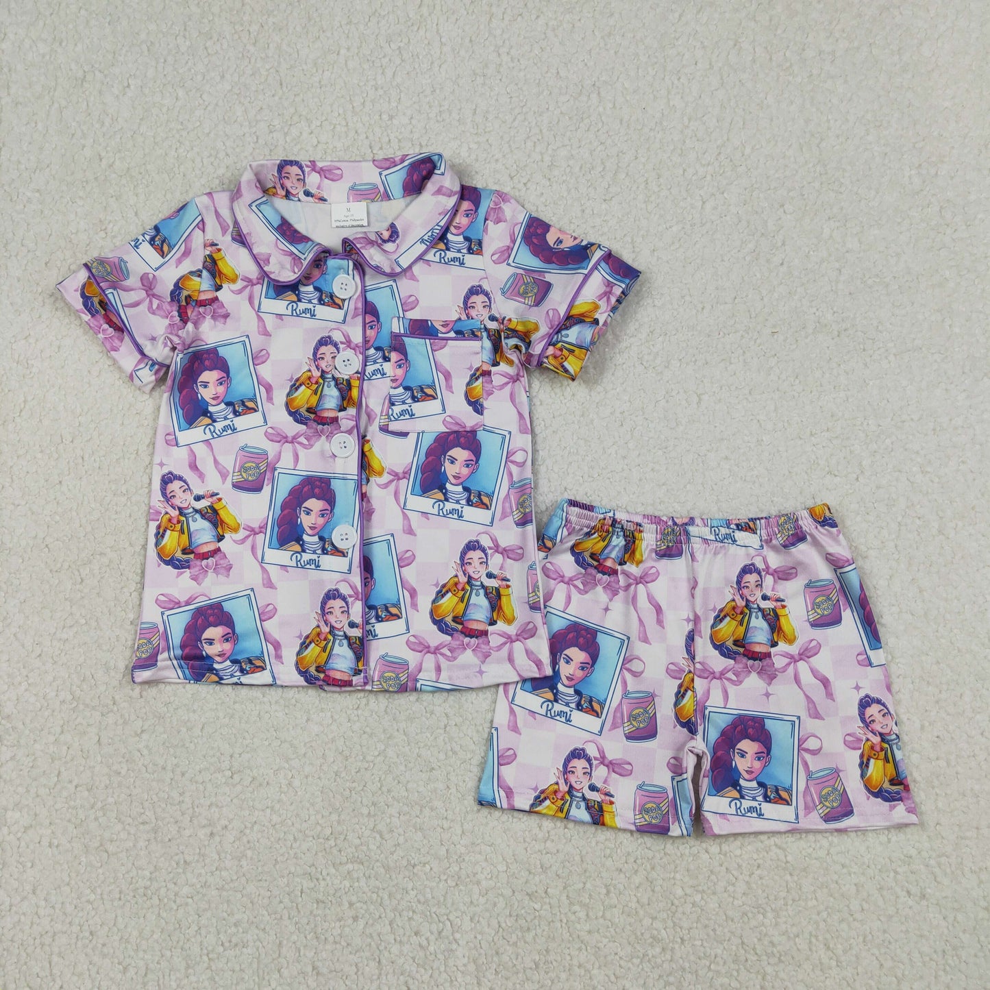 GSSO2961 Hunter K Purple Bows Short Sleeve Shorts Girls Pajamas