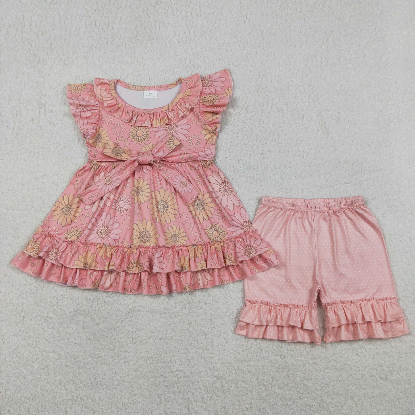 GSSO3741 Flowers Pink Flutter Sleeve Shorts Girls Set