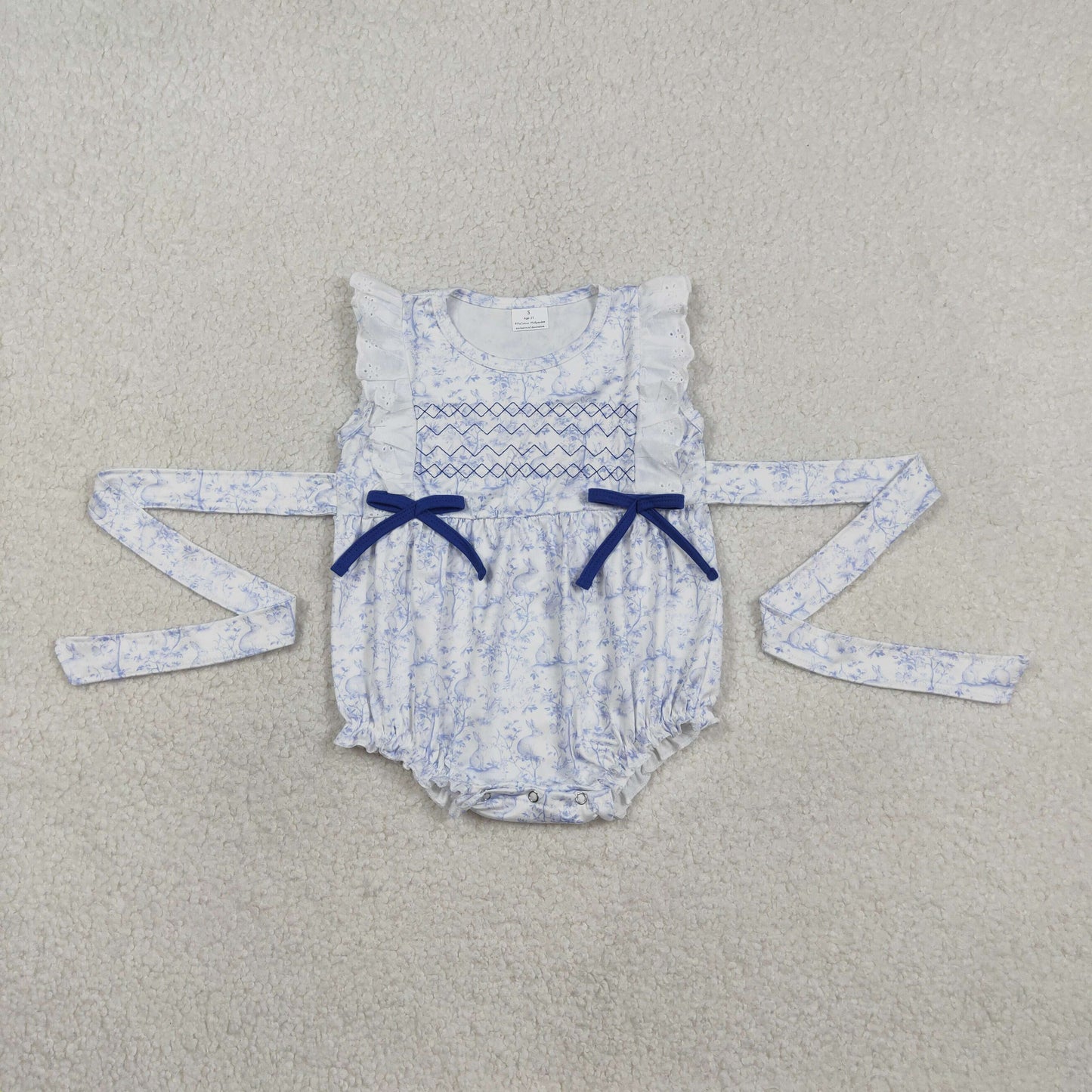 Embroidery SR3219 Blue Bows Girls Romper