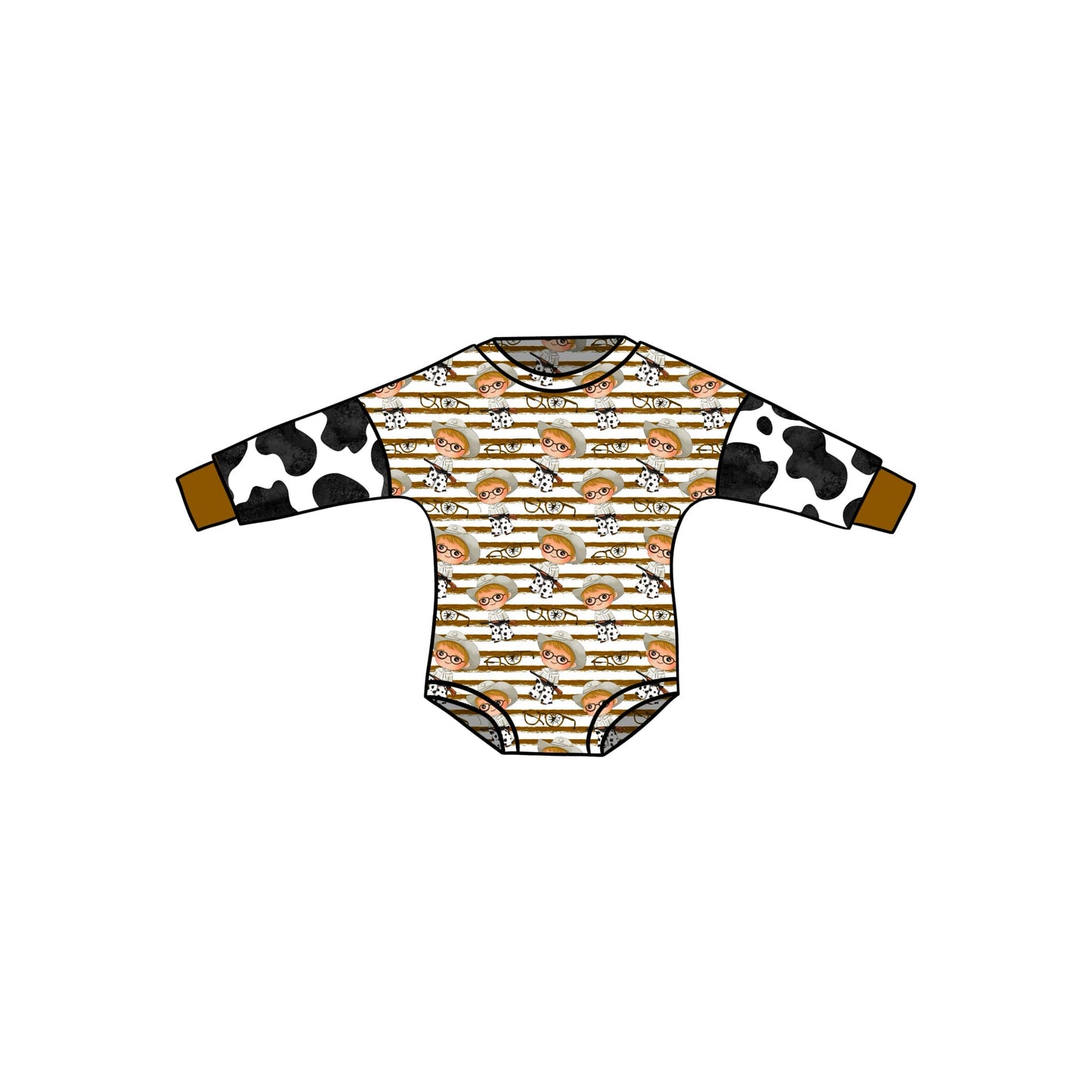 custom Western cowboy striped cow print long sleeve girls romper