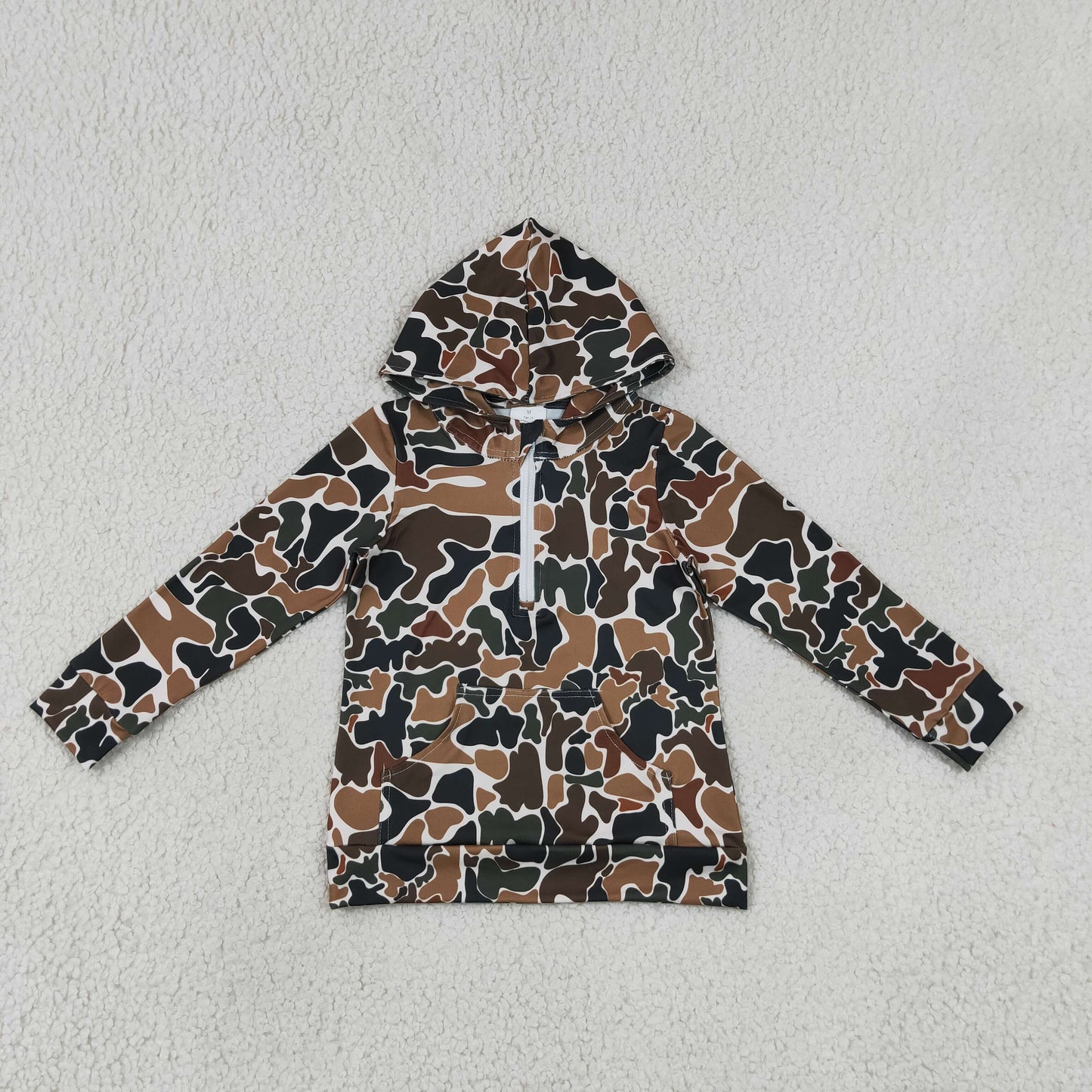 BT1851 Hunting Camo Pocket Zipper Hoodie Long Sleeve Boys Top