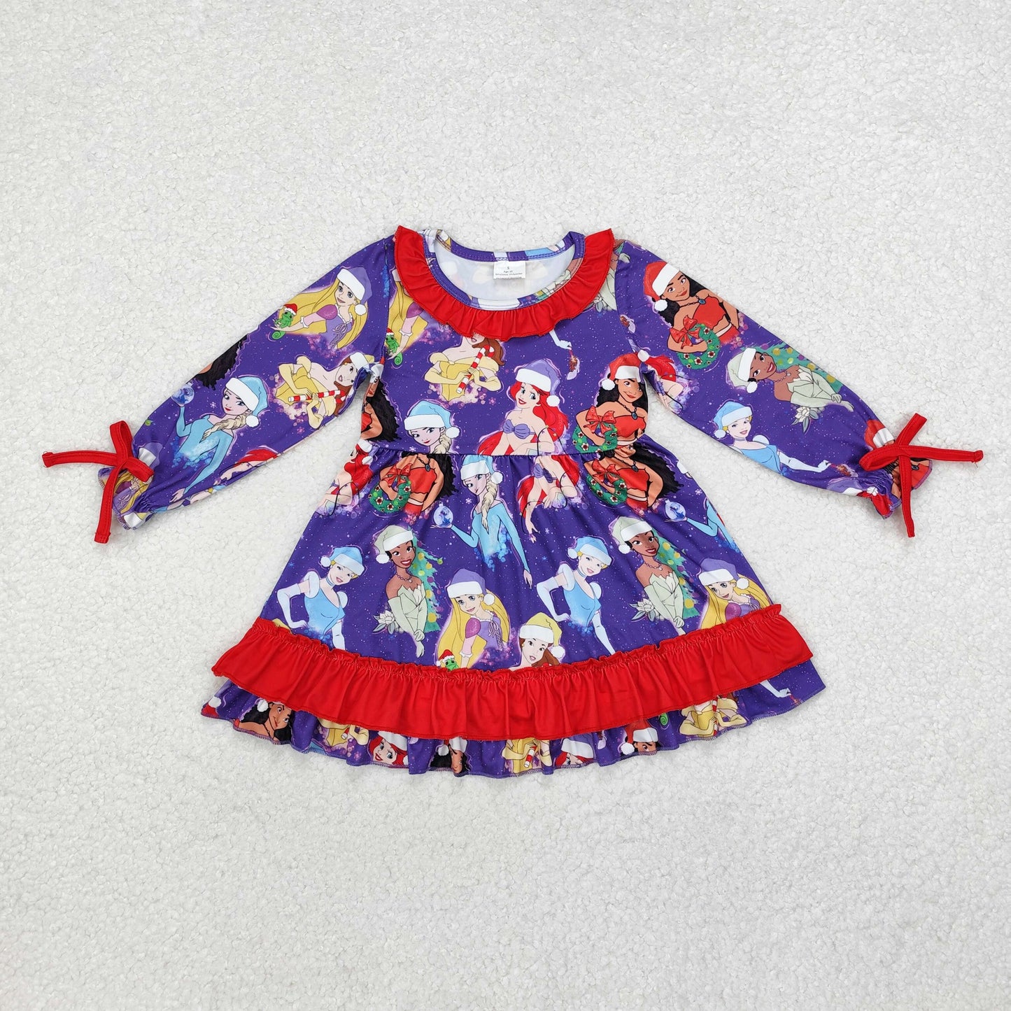 GLD0815 Christmas cartoon princess purple long sleeve red girls dress