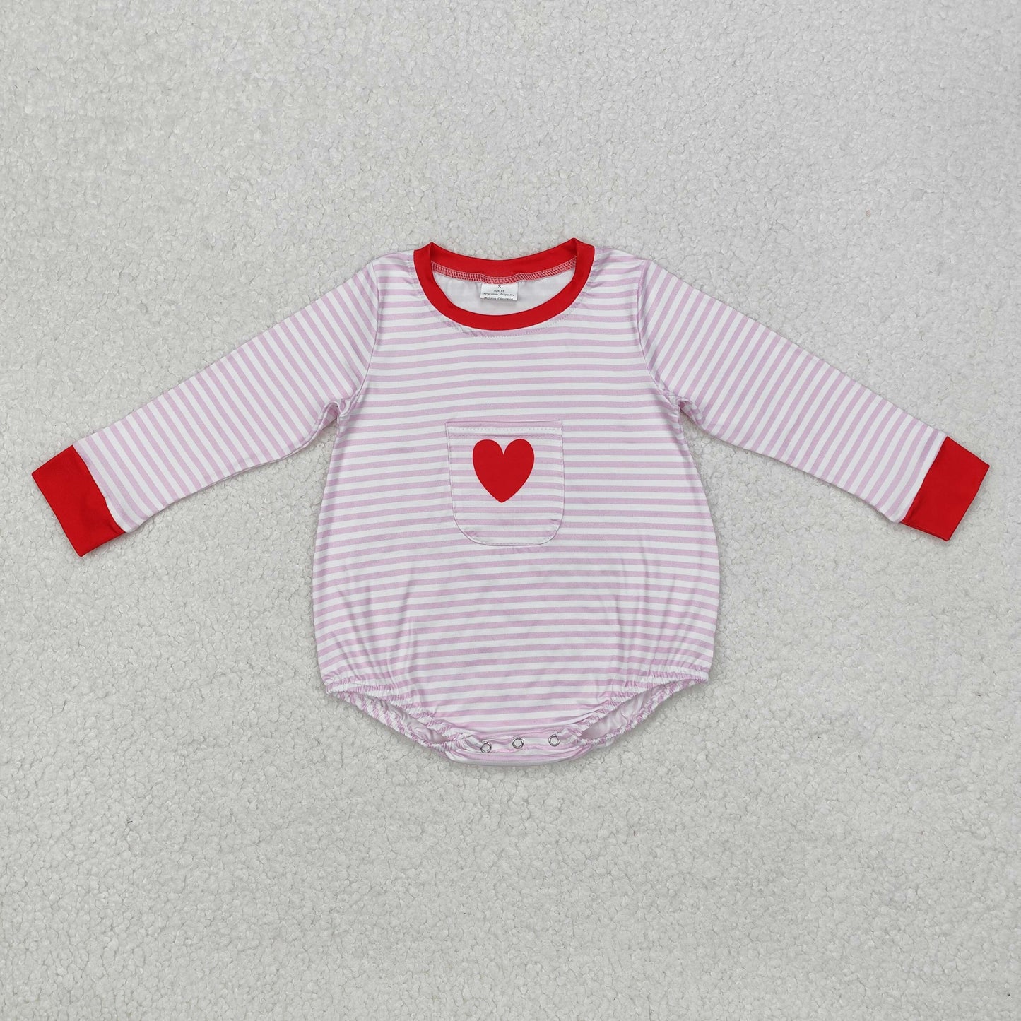 LR1855 red heart pink striped long sleeve girls romper