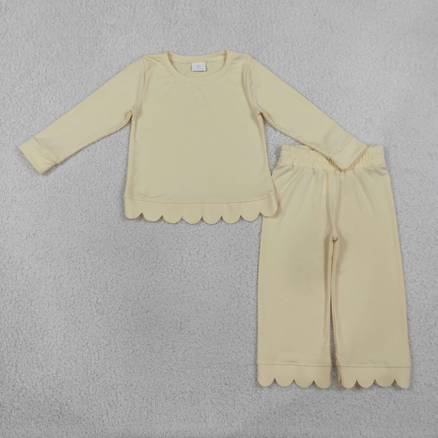 GLP3293 Scallop Light Yellow Scallop Long Sleeve Pants Girls Set