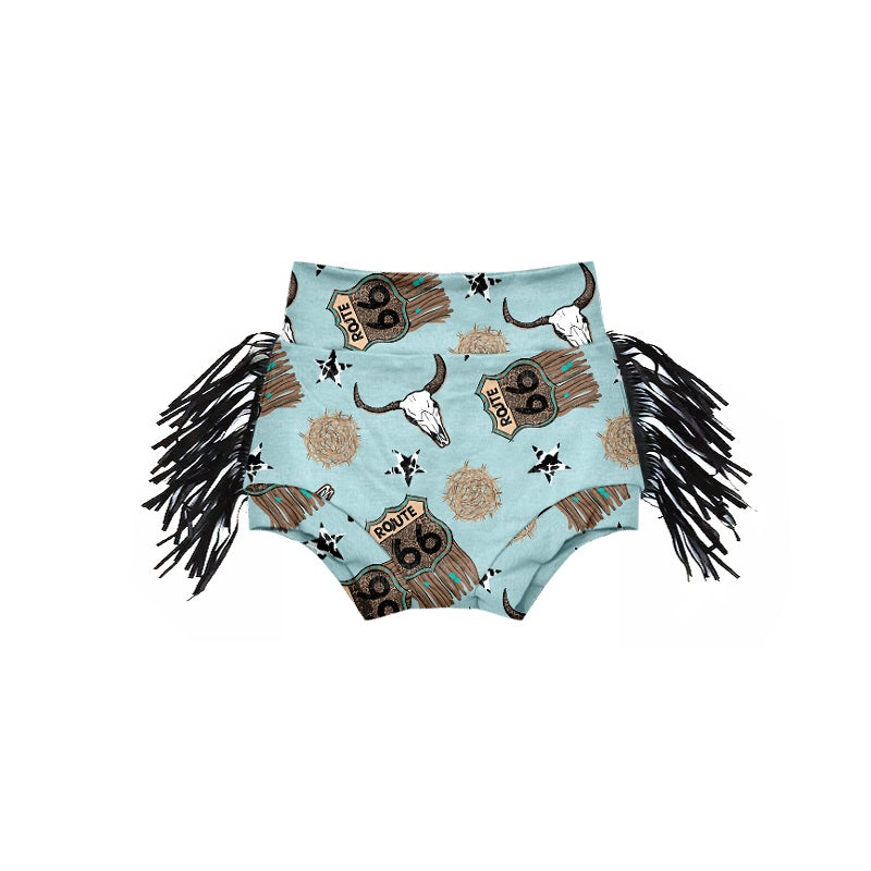 custom Cow star blue tassels bummies