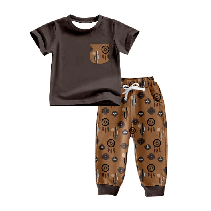 custom S 8.22 Western brown short sleeve pants boys set