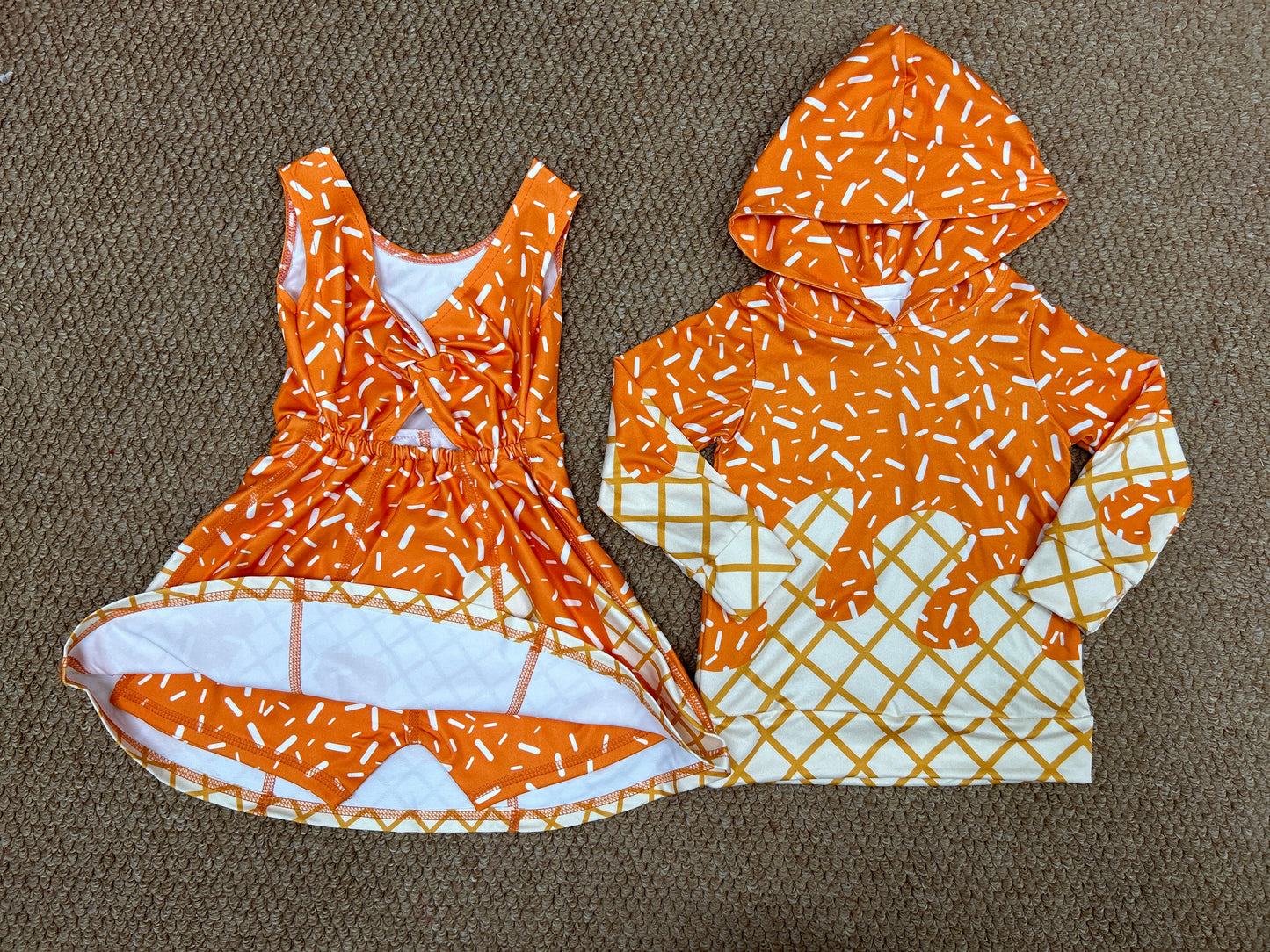 orange hoodie top/yoga skorts dress RTS sibling clothes