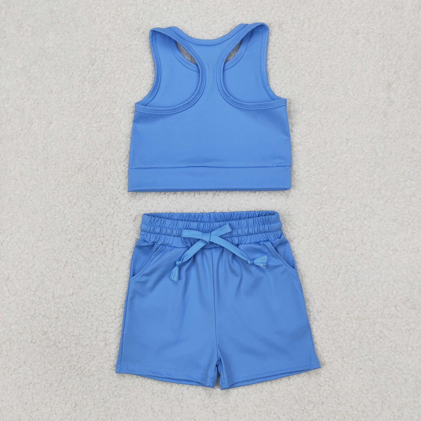 GSSO2132 yoga blue vest shorts girls set