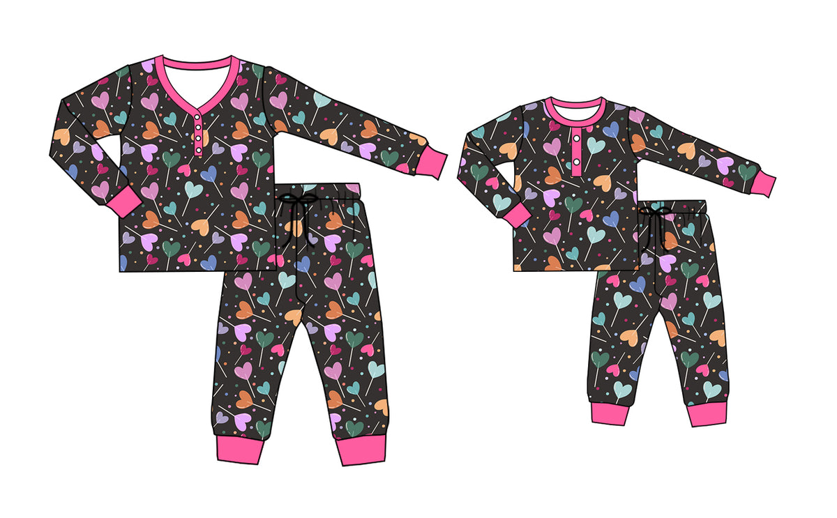 preorder GLP2274 Valentine's Day colorful heart long sleeve pants girls pajamas