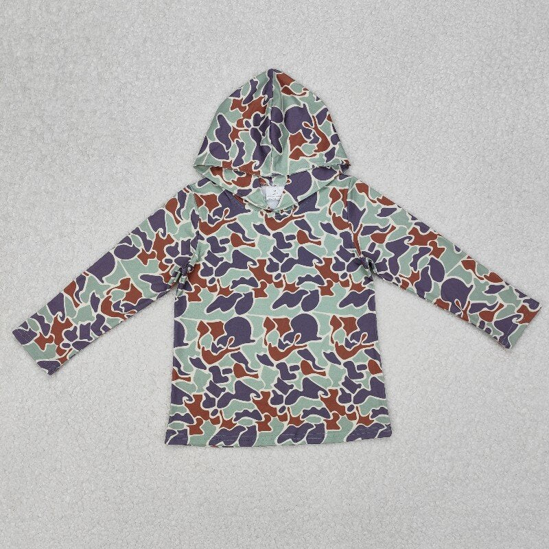 BT0918 dark green camo long sleeve hoodie boys pullover boys top