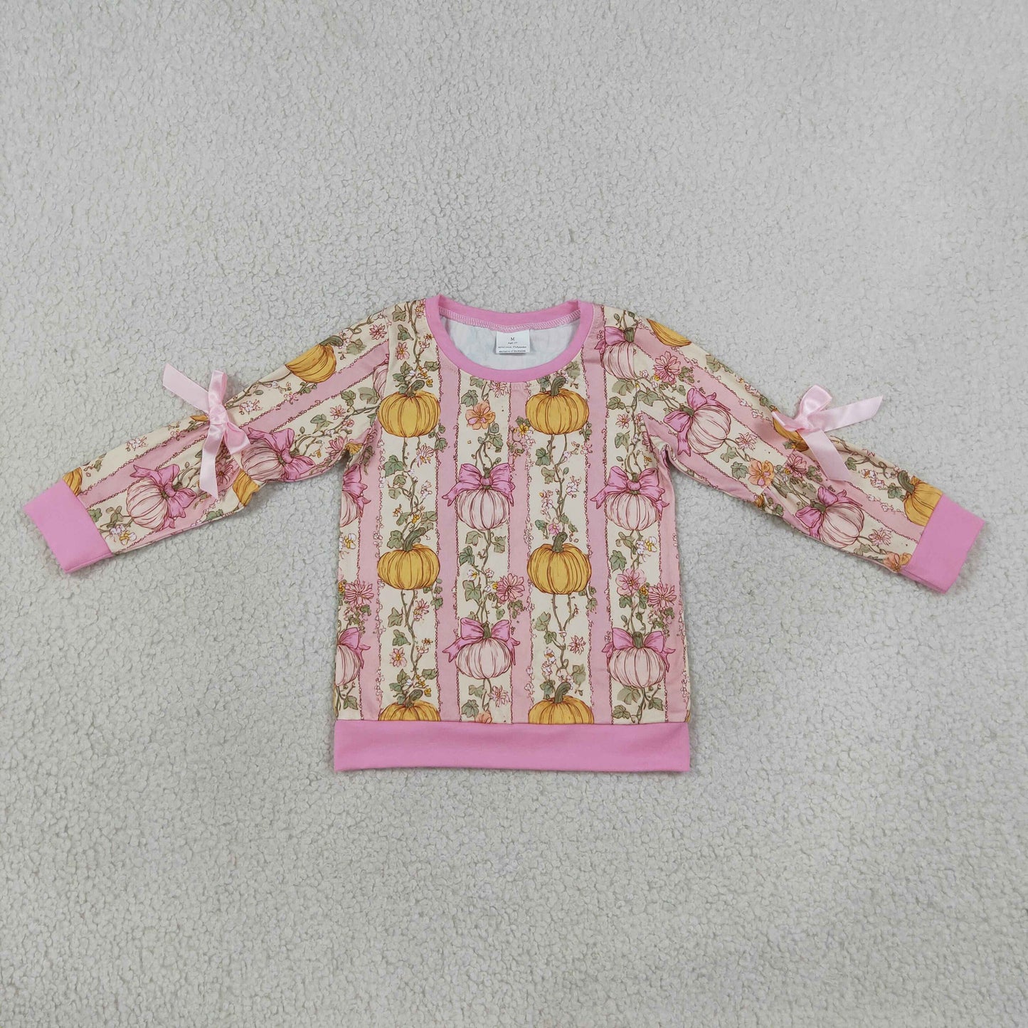 GT1659 Pumpkin Bows Long Sleeve Girls Top