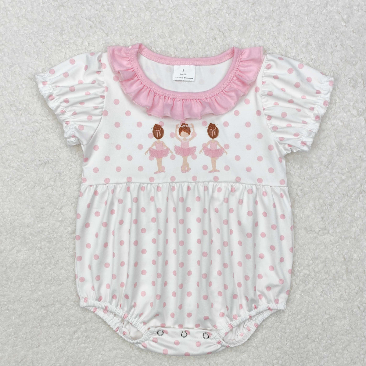 SR2414 Cute Dance Girl Pink Dot Short Sleeve Girls Romper