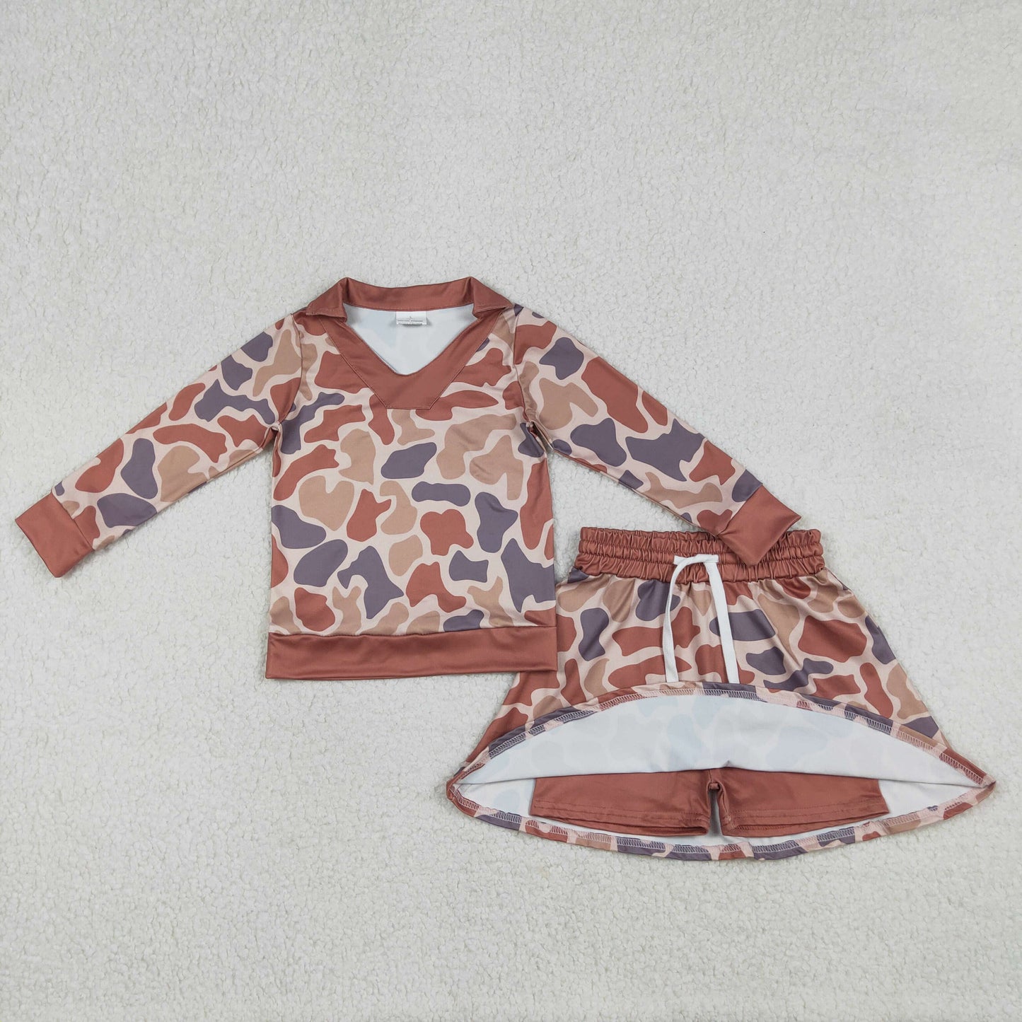 GLD1476 Hunting Camo Long Sleeve Skorts Skirts Girls Set