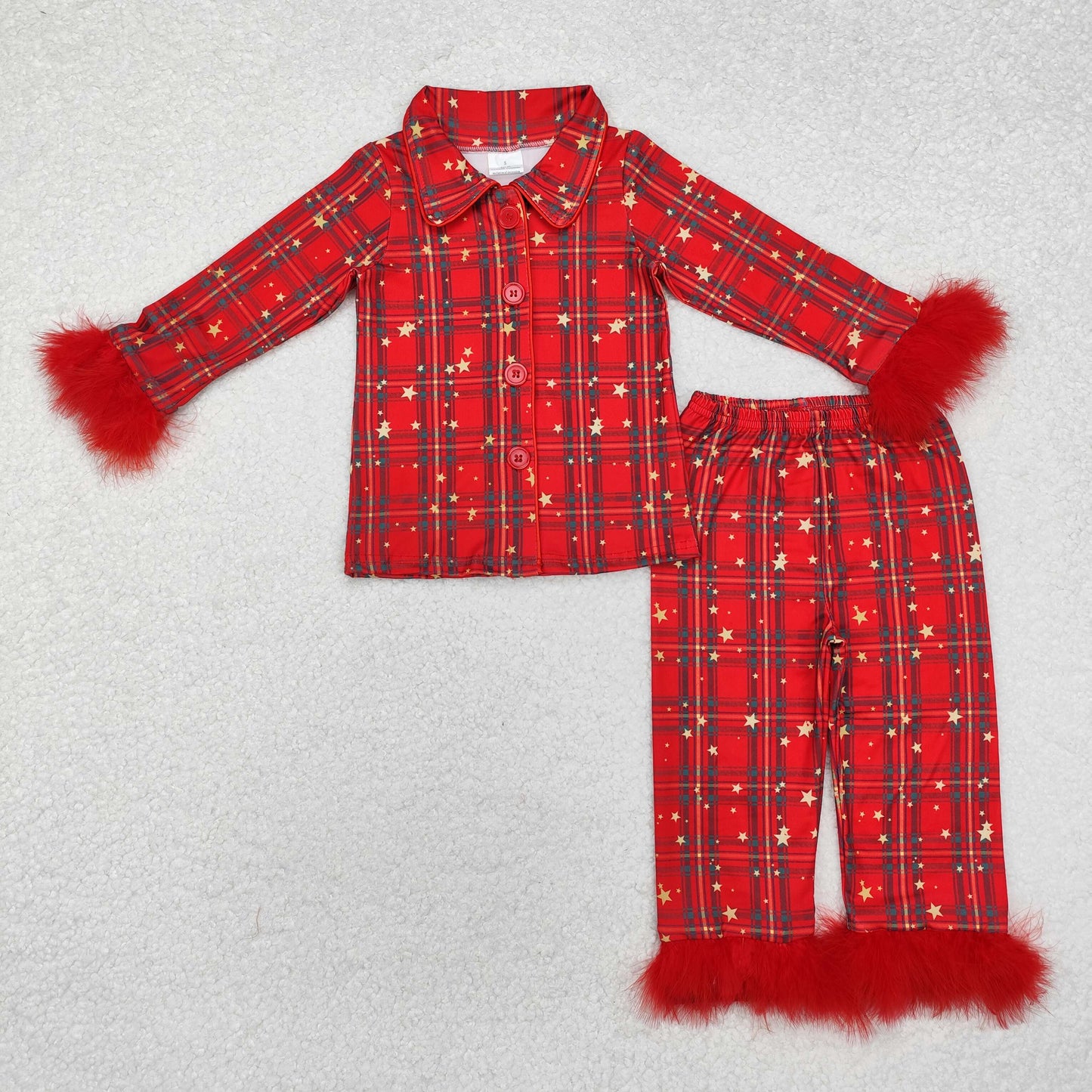 GLP0956 Red striped plush long sleeve pants girls fur pajamas