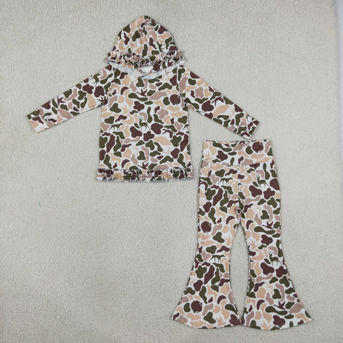GLP3079 hunting camo hoodie long sleeve pants girls set