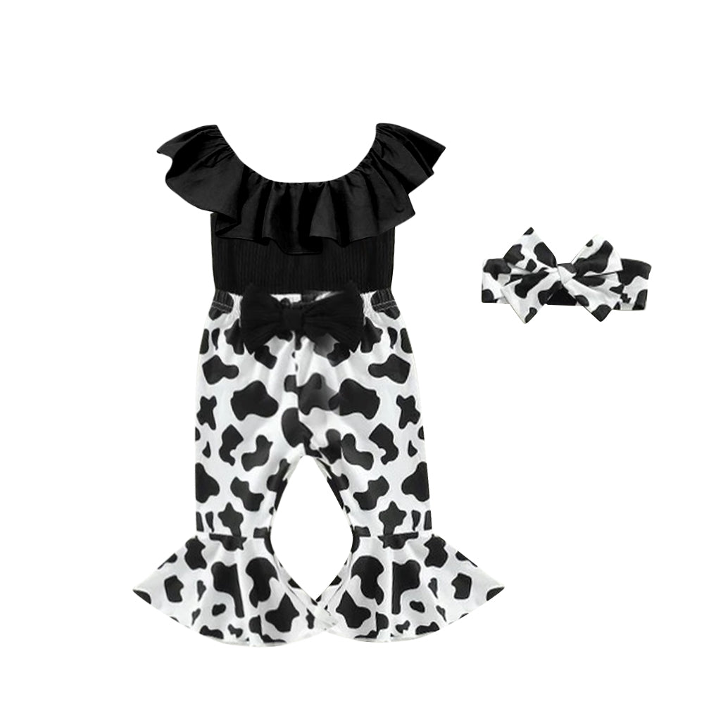 custom Blue Top Cow Print Pants Girls Set