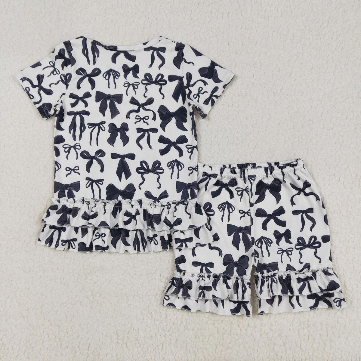GSSO1852 black bows short sleeve ruffles shorts girls set