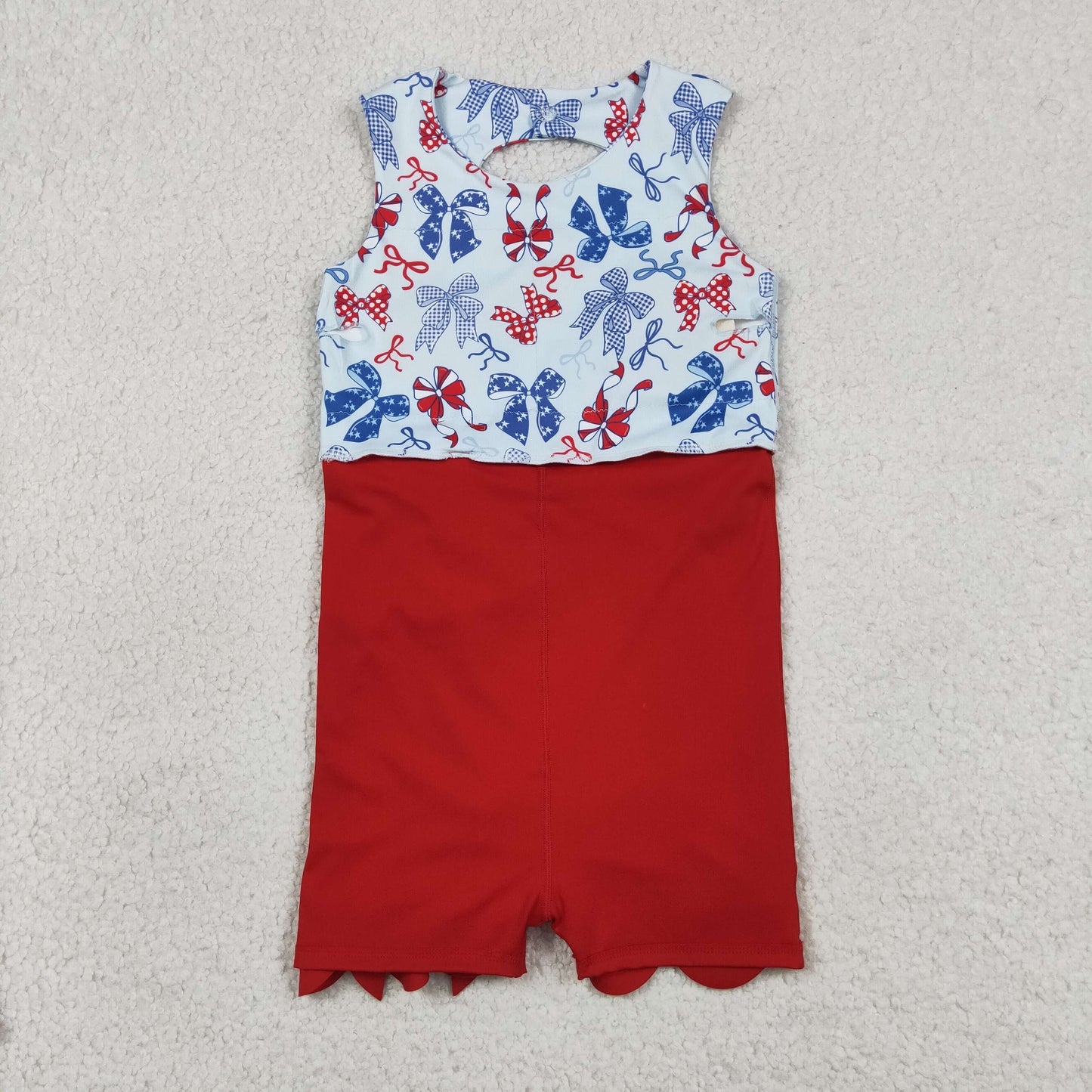 GSD3875 yoga July 4th Bows Sleeveless Shorts Girls Dress