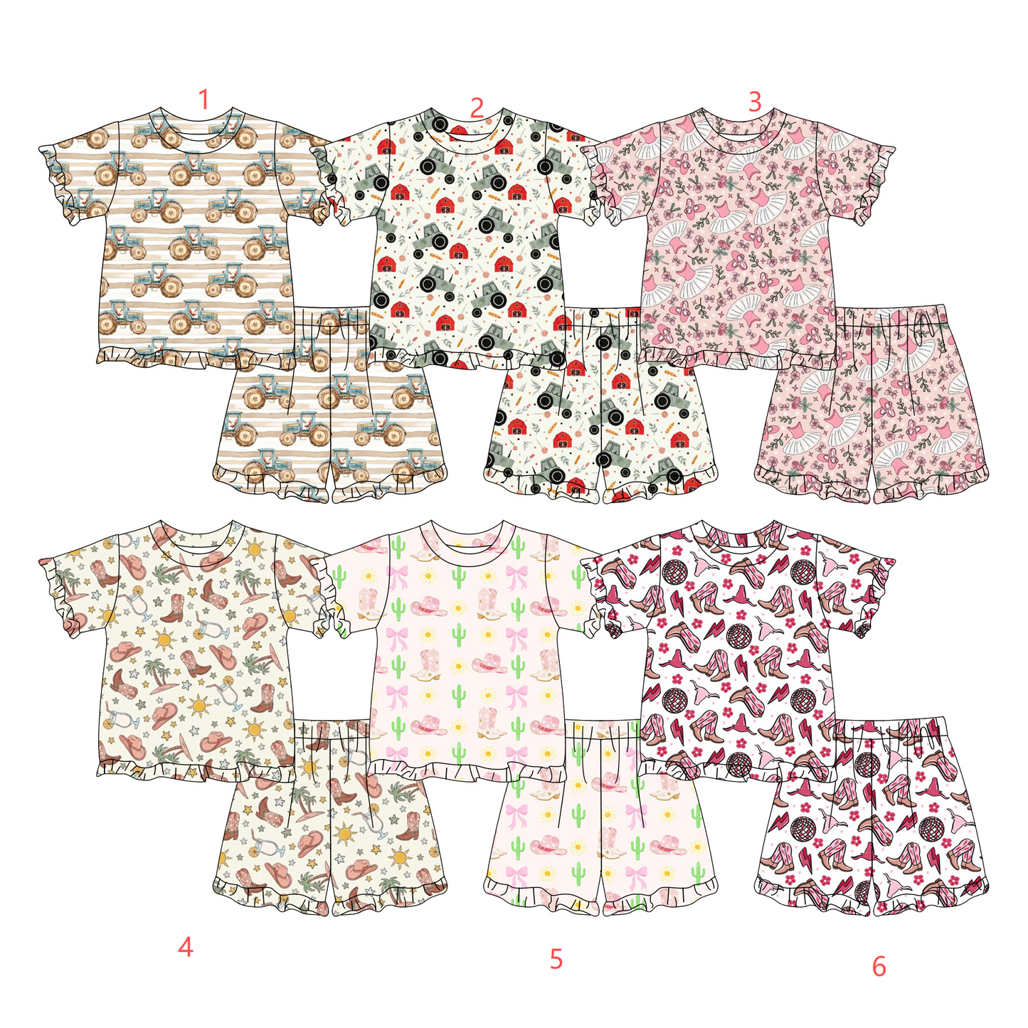 Custom Moq 3 Farm/Western/Dance Girl Short Sleeve Shorts Girls Set
