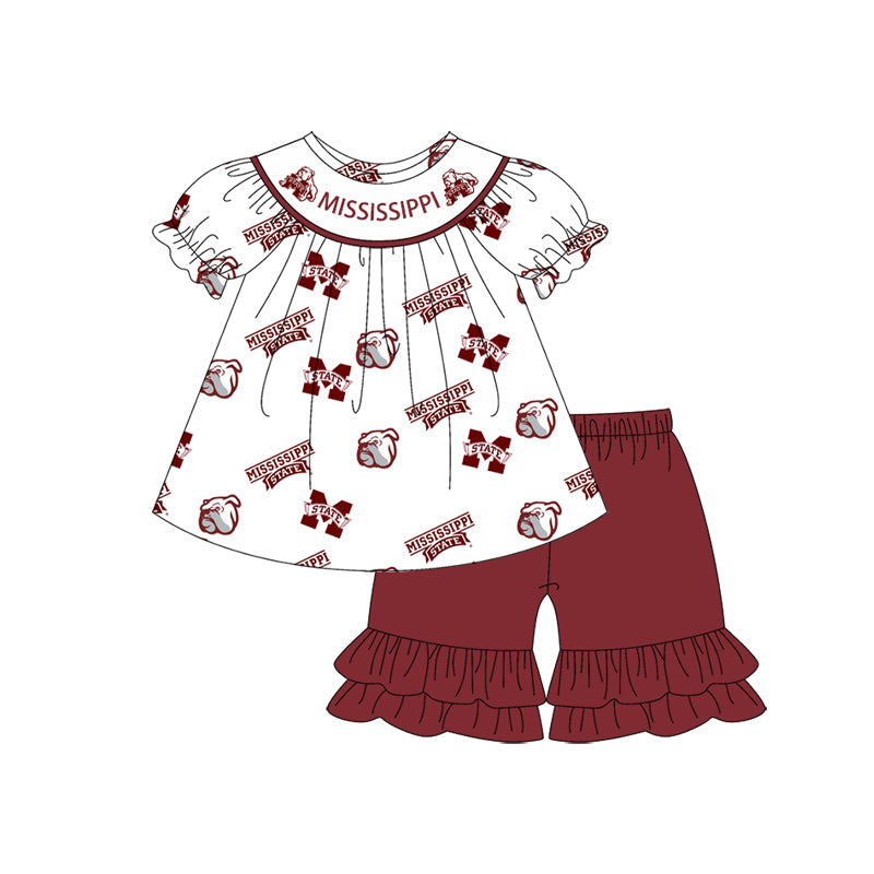 Cutom Moq 3 Football Team Mississippi Short Sleeve Maroon Shorts Girls Set