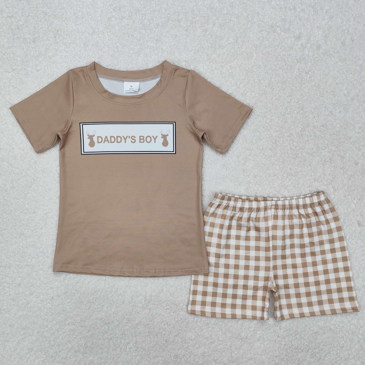 BSSO1130 hunting daddy's boy deer khaki short sleeve checkered shorts boys set