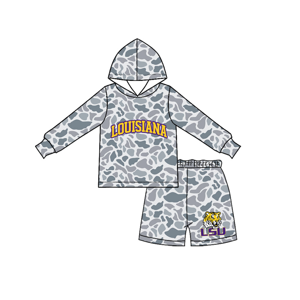 preorder BLS0045 LOUISIANA Team Camo Hoodie Long Sleeve Shorts Boys Set