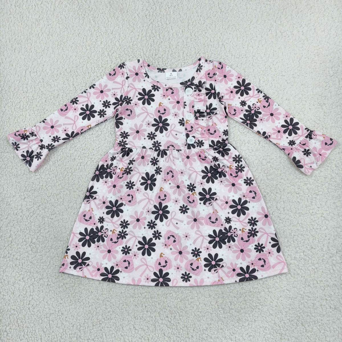 GLD1637 Halloween Pumpkin Long Sleeve Girls Dress