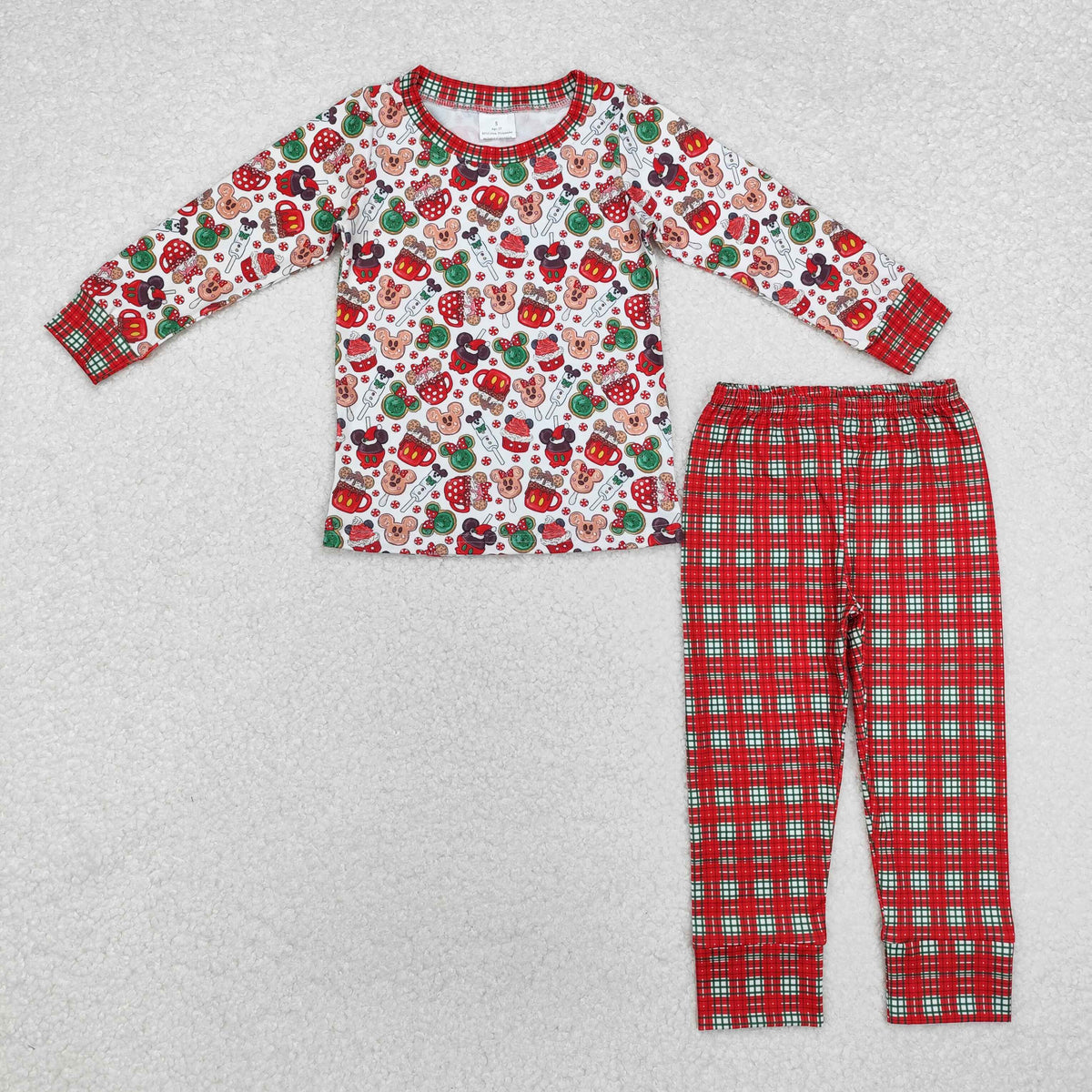 BLP0695 Christmas M candy long sleeve red checkered pants boys pajamas
