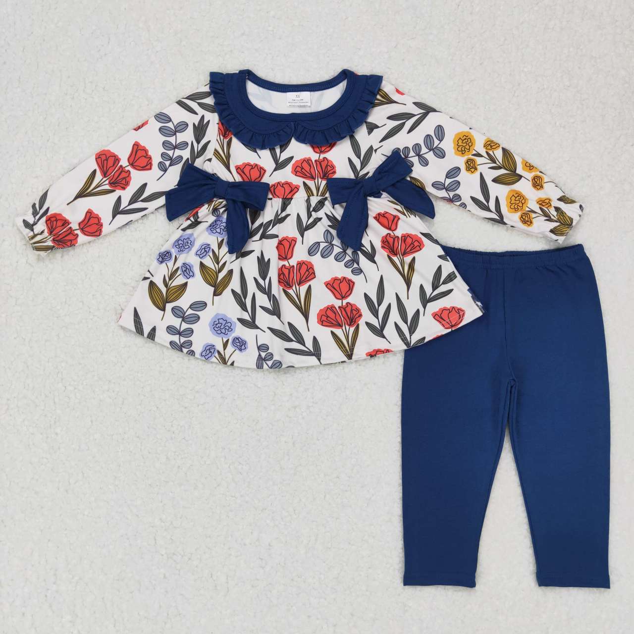 GLP0798 Flowers leaf long sleeve blue pants girls set
