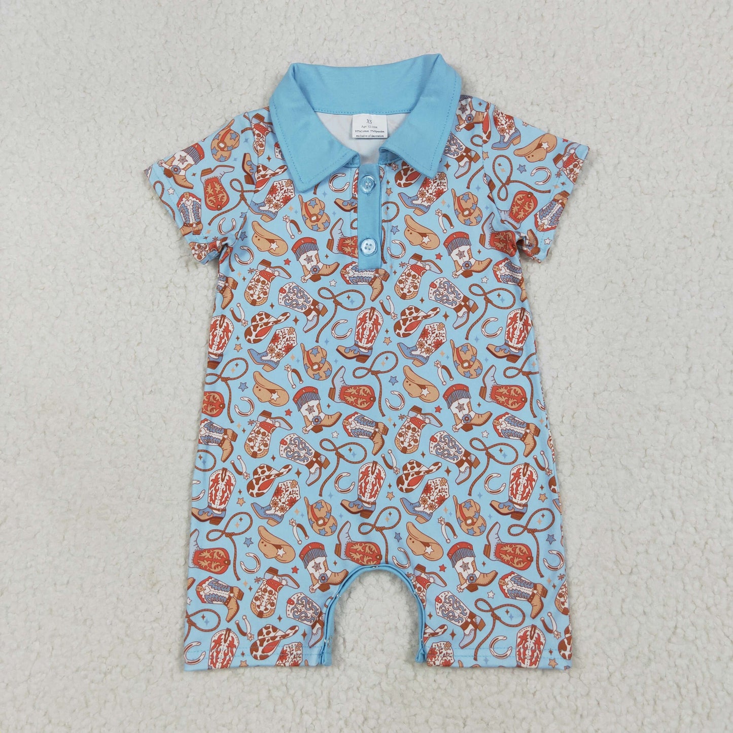 SR3128 Western boots hat blue short sleeve boys romper