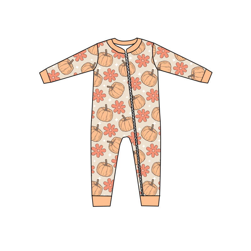 custom S 9.2 Pumpkin flowers kids romper