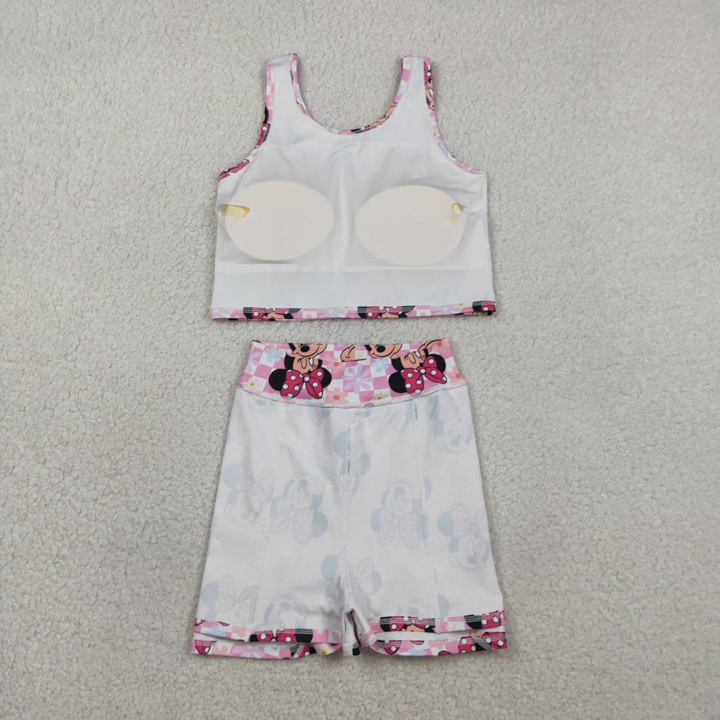 GSD2460 yoga cartoon M pink checkered sleeveless skirt with shorts girls set