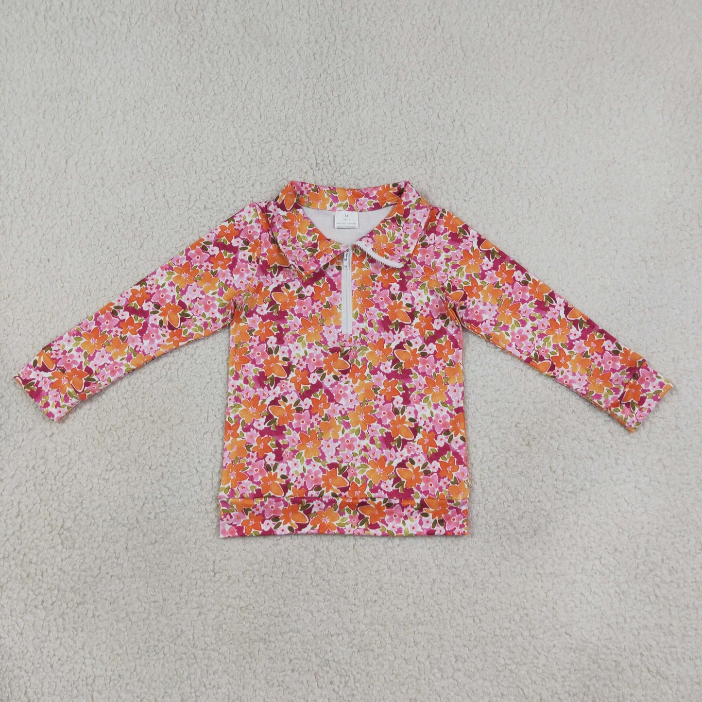 GT1652 Flowers Zipper Long Sleeve Girls Top