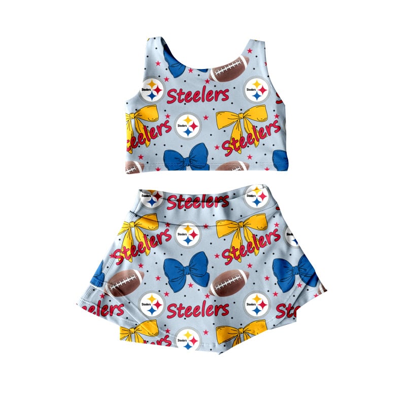 custom moq 3 steelers bows football sleeveless skirt skorts girls set