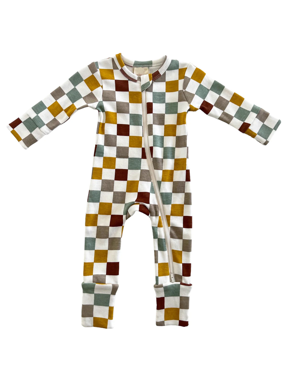 custom style colorful checkered long sleeve baby zipper romper
