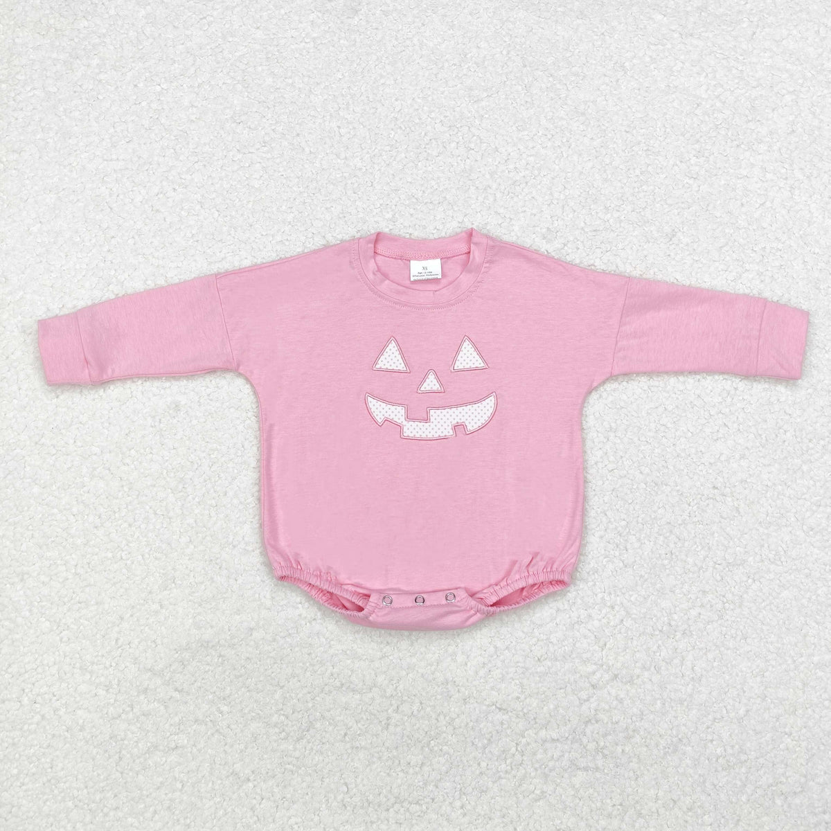 embroidery LR1573 Halloween pumpkin pink long sleeve girls romper