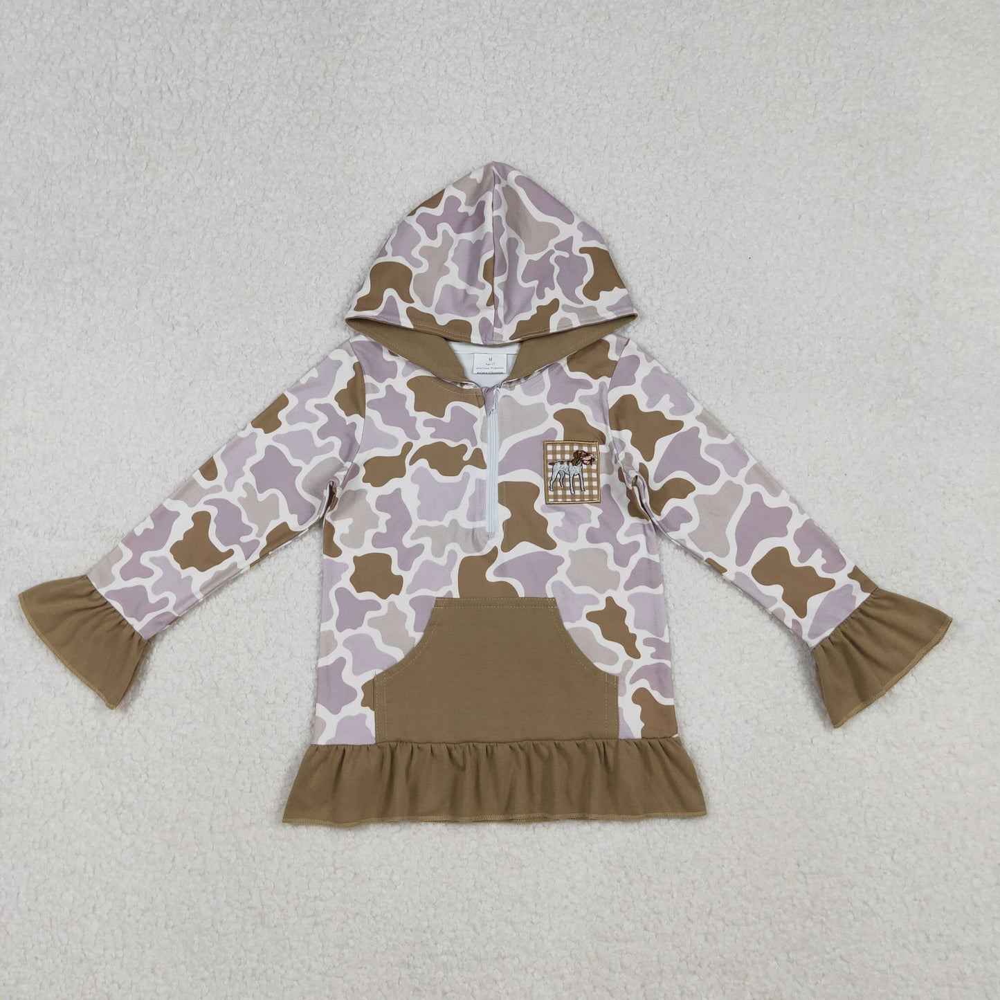 GT1134 hunting dog camo pocket hoodie long sleeve girls top