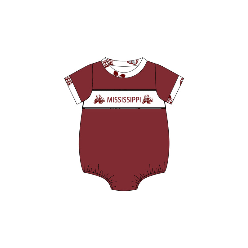 Custom Moq 3 Football Team Mississippi Maroon Short Sleeve Boys Romper
