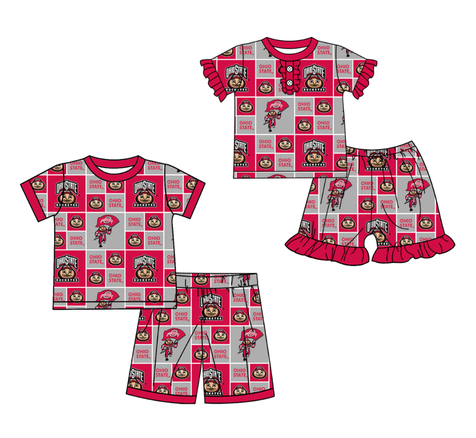 custom moq 3 football team Ohio State red set sibling clothes