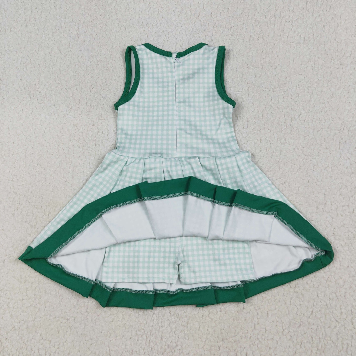 GSD2632 yoga green checkered sleeveless skorts girls dress