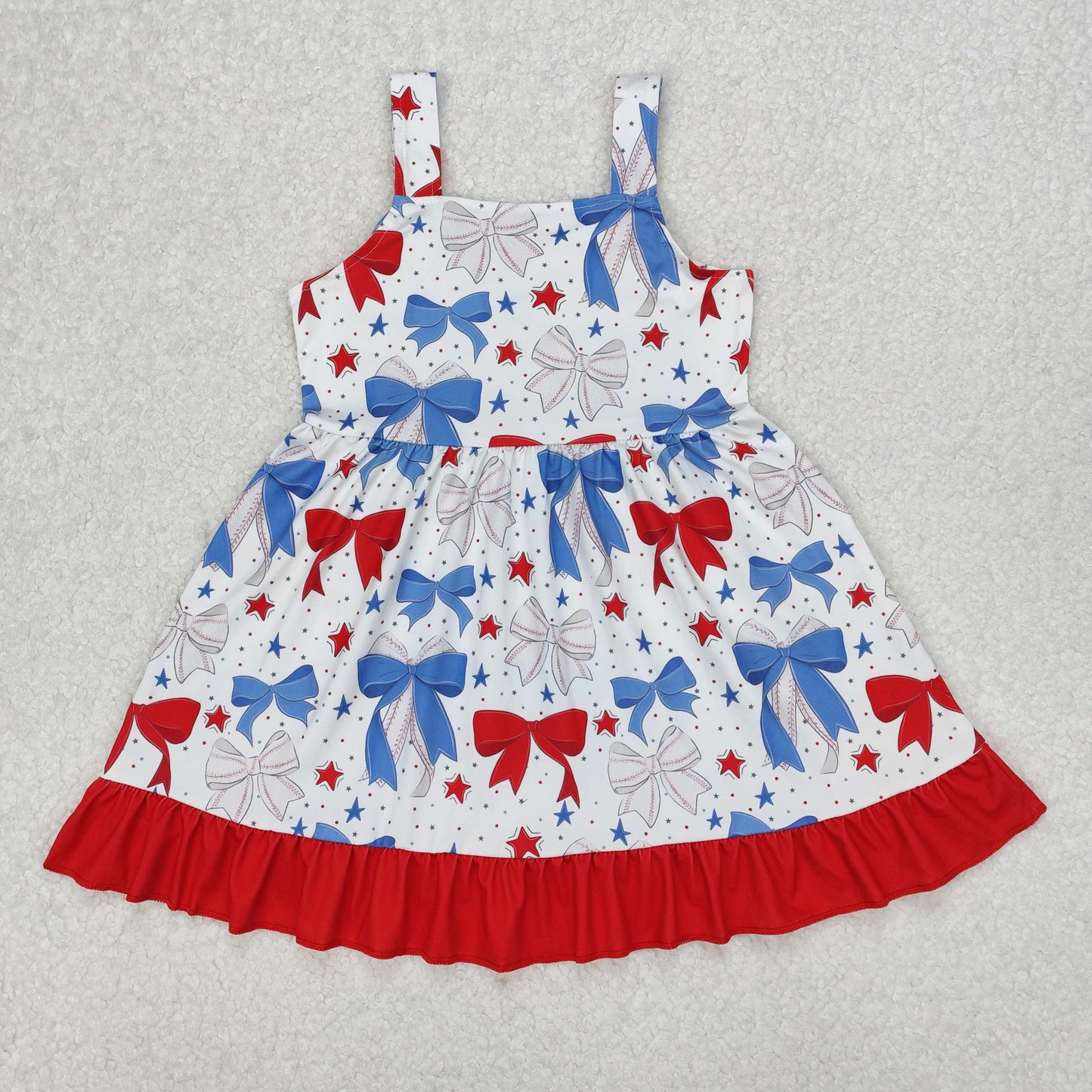 GSD1866 July 4th Red Blue Bows With Big Bow Girls Dress