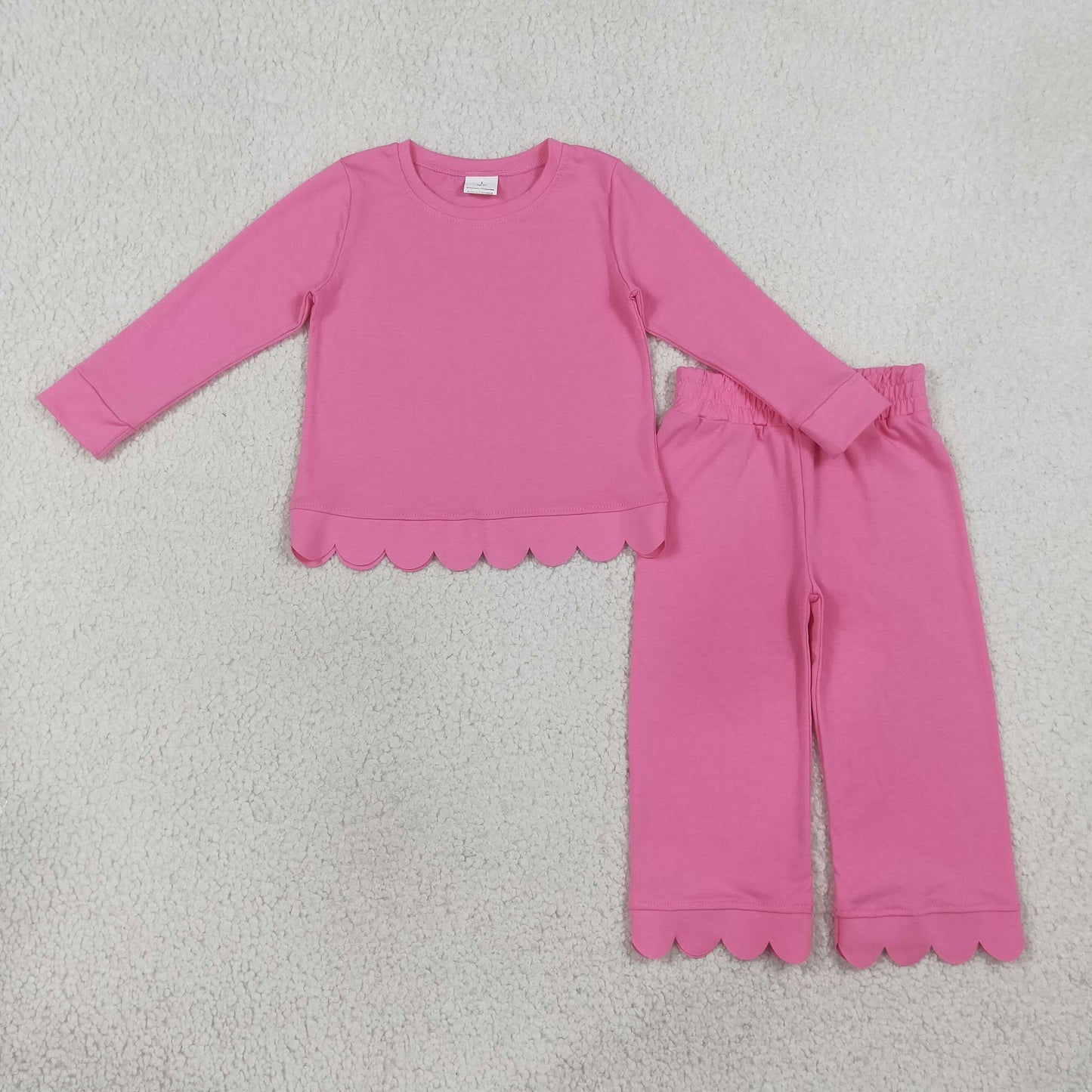 Yoga Scallop Solid Color Long Sleeve Pants Girls Set RTS Sibling Clothes
