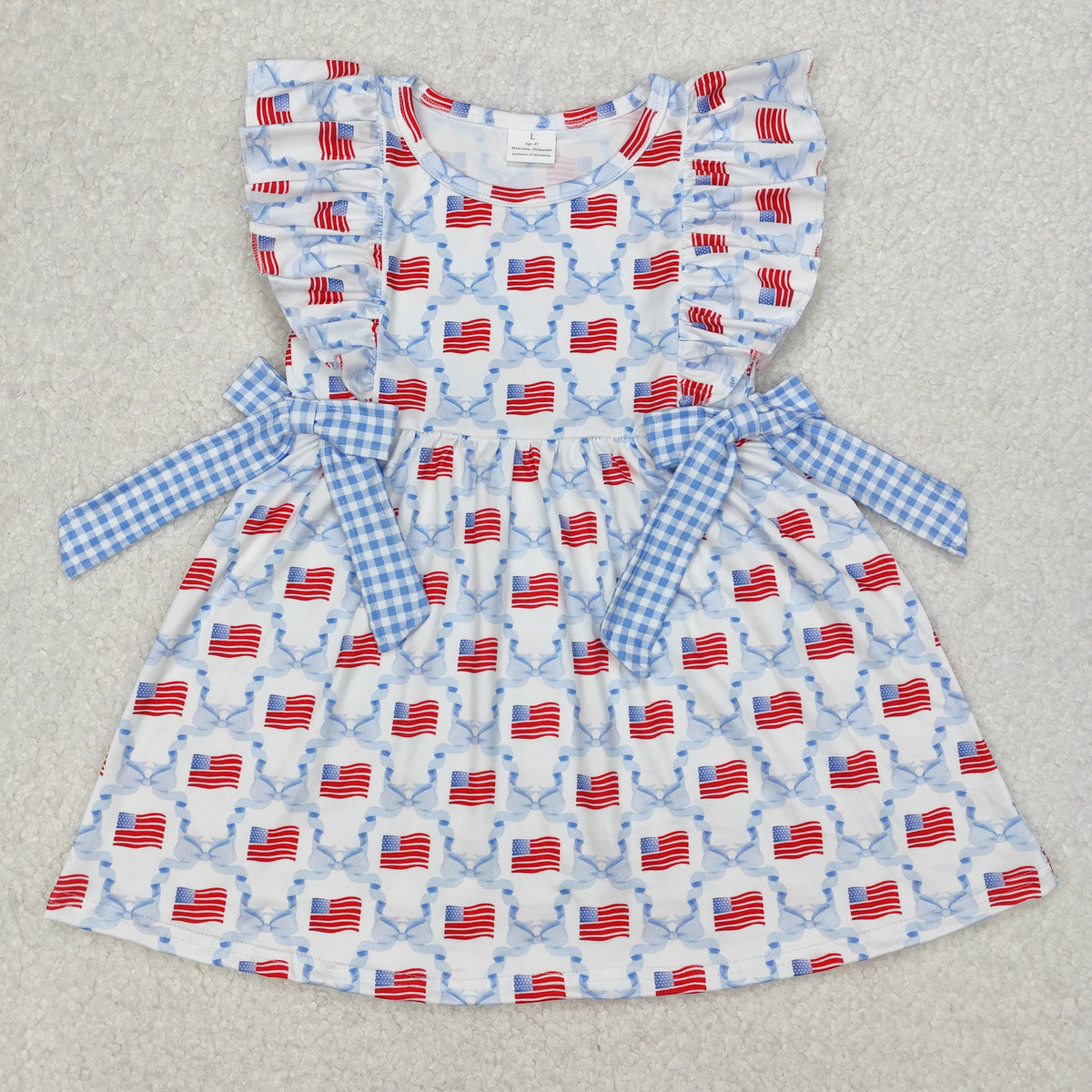 GSD1641 July 4th flag blue bows flutter sleeve girls dress