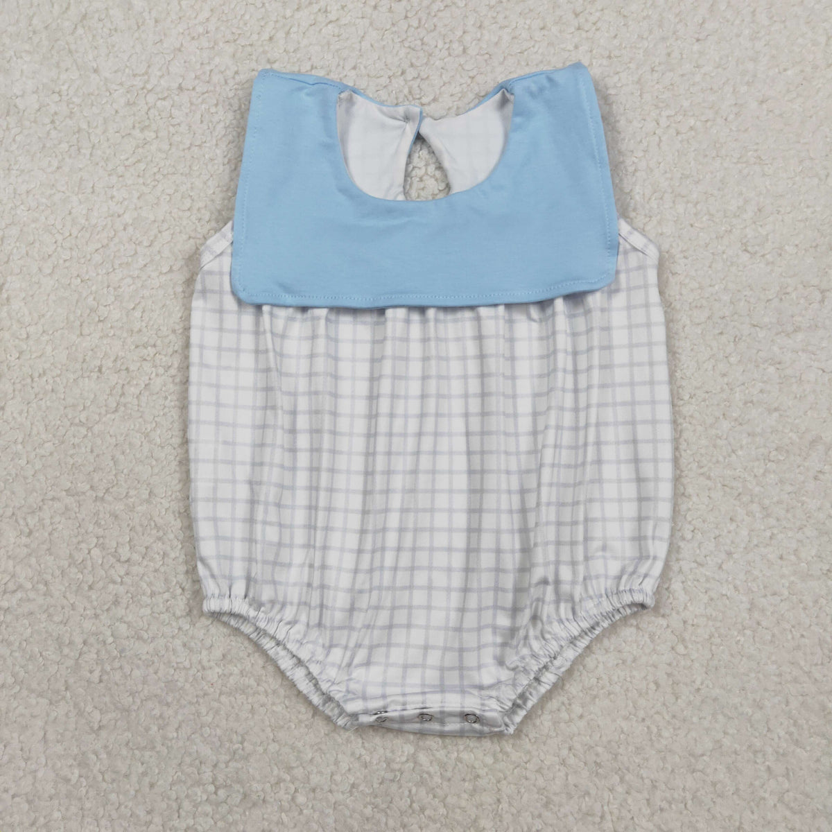 SR3751 Blue Chekcered Sleeveless Boys Romper